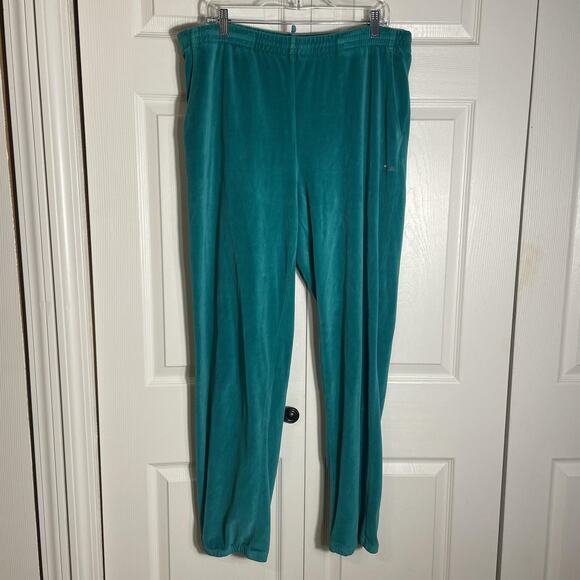 Vintage 90s FILA Pants Men 38 Teal Velour Sweatpants Joggers Elastic Cuffs Logo - Picture 1 of 12